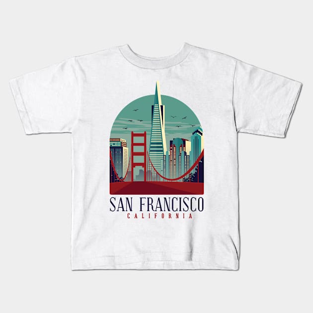 Skyline of San Francisco Kids T-Shirt by EarlAdrian